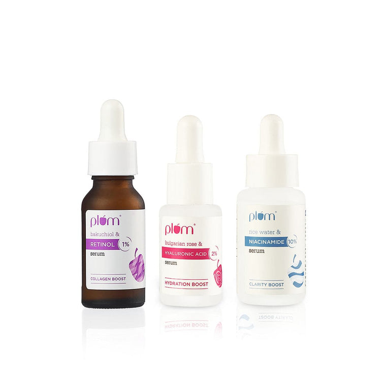 Clarify, Renew & Hydrate Face Serum Combo | Reduces Fine Lines & Evens Skin Tone | Plump & Bouncy Skin | 100% Vegan & Cruelty Free