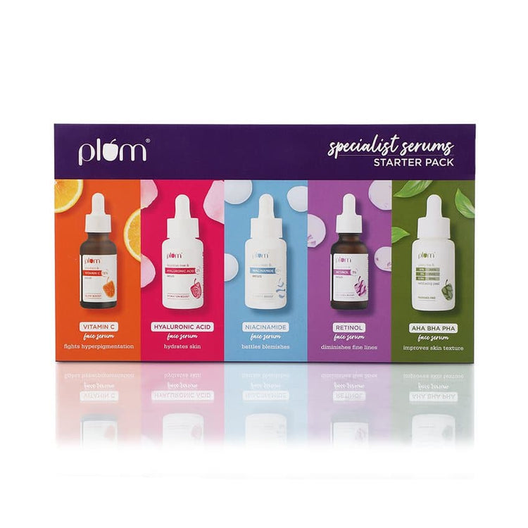 Specialist Serums - Starter Pack | Set of 5 Face Serums | Vitamin C, Hyaluronic, Niacinamide, Retinol, Exfoliating Peel | For Glowing, Hydrated, Clear, Smooth & Even-toned Skin | Fragrance-Free | 100% Vegan